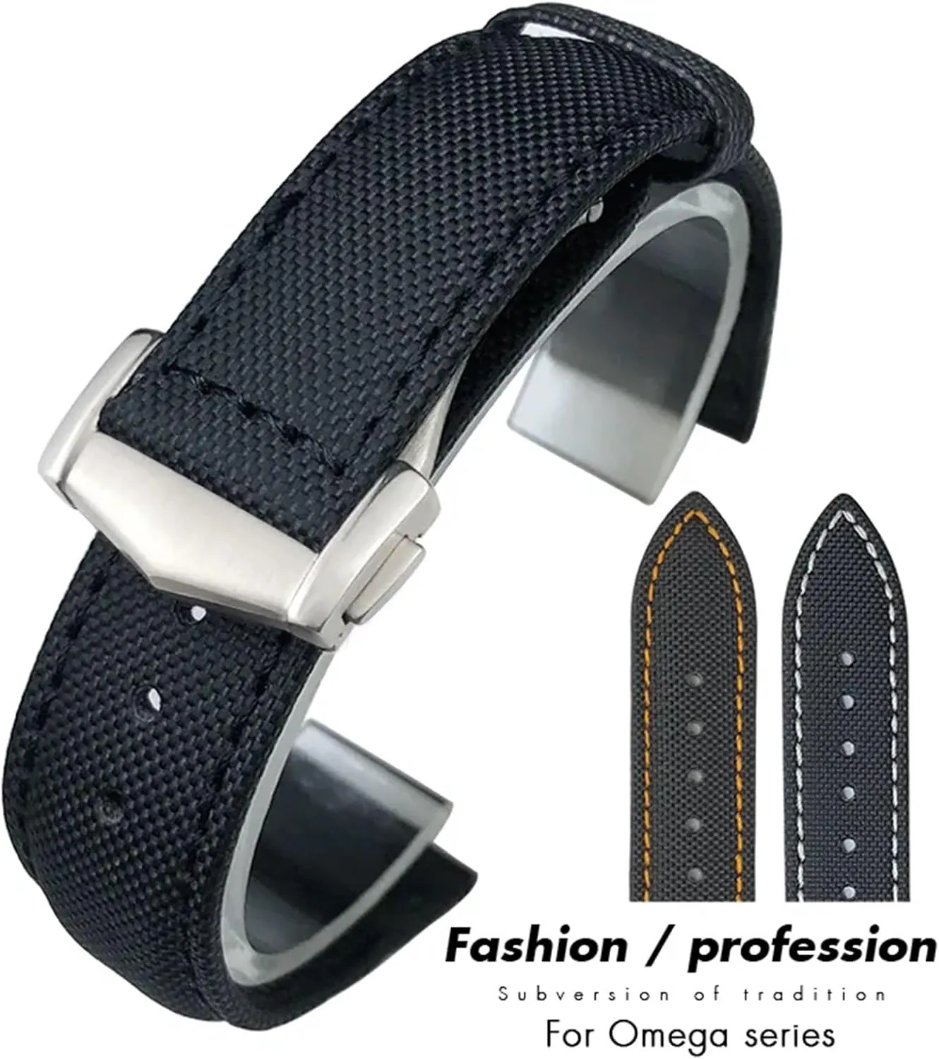 Black black Pointed 19mm 20mm 21mm 22mm High Density spark ornate sulfur Nylon Watchband For Omega Planet Ocean Seamaster 300 Speedmaster Fabric Leather Canvas Watch Strap, 