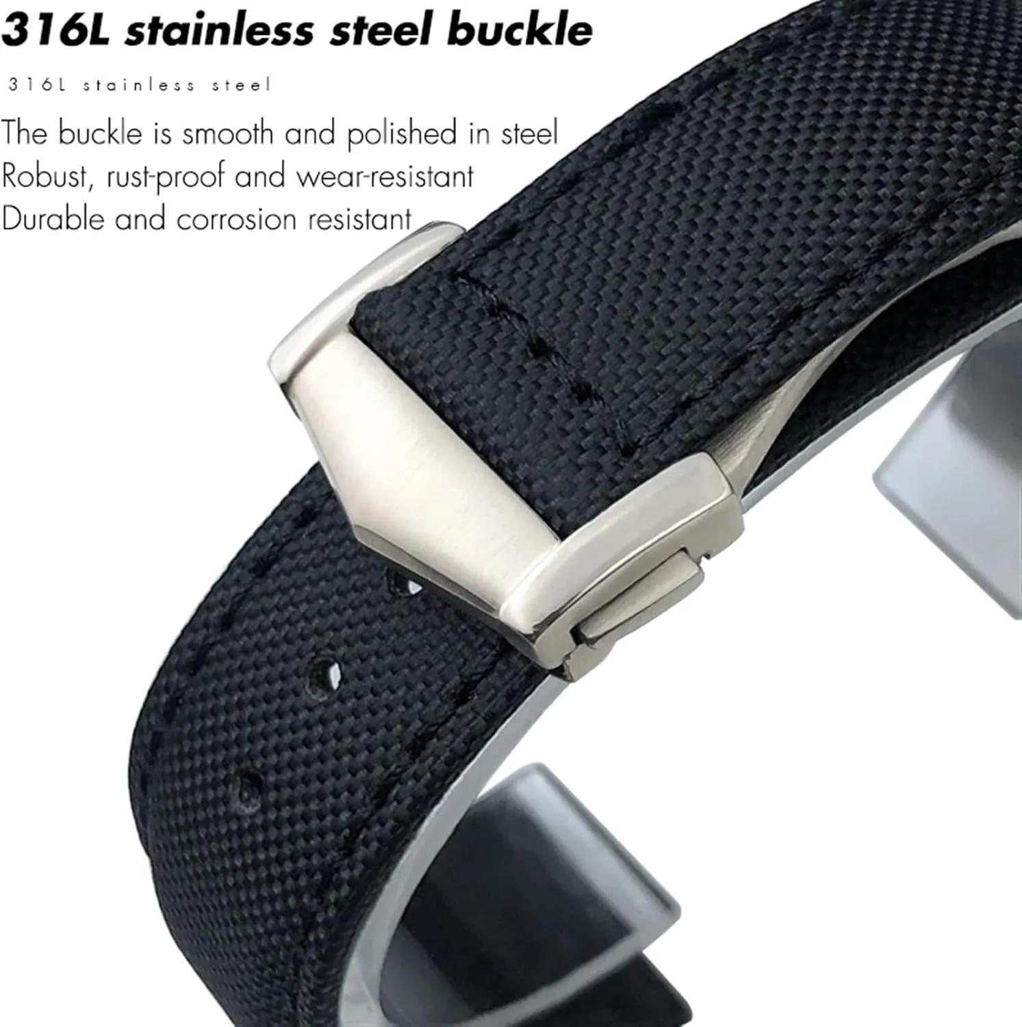Black black Pointed 19mm 20mm 21mm 22mm High Density spark ornate sulfur Nylon Watchband For Omega Planet Ocean Seamaster 300 Speedmaster Fabric Leather Canvas Watch Strap, 