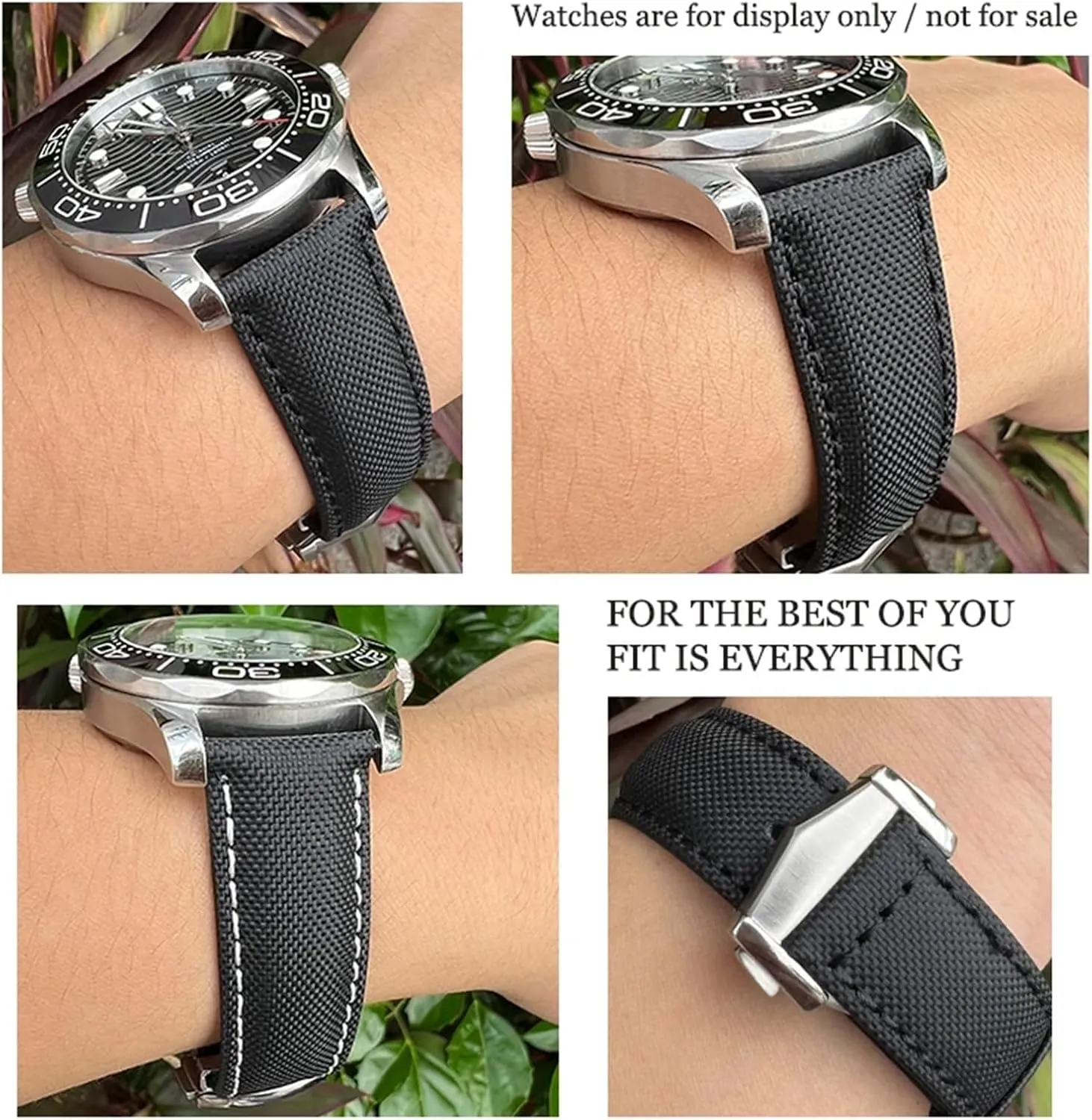 Black black Pointed 19mm 20mm 21mm 22mm High Density spark ornate sulfur Nylon Watchband For Omega Planet Ocean Seamaster 300 Speedmaster Fabric Leather Canvas Watch Strap, 