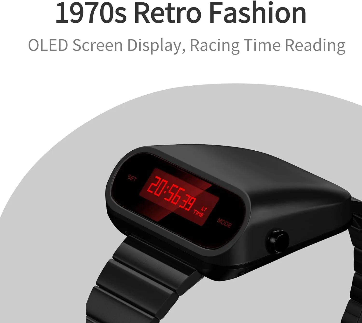 blade poll bequest Steel Strap Unique Metal Watch, OLED Display Men Digital Watches, Lift-to-Wake Screen, Stainless 