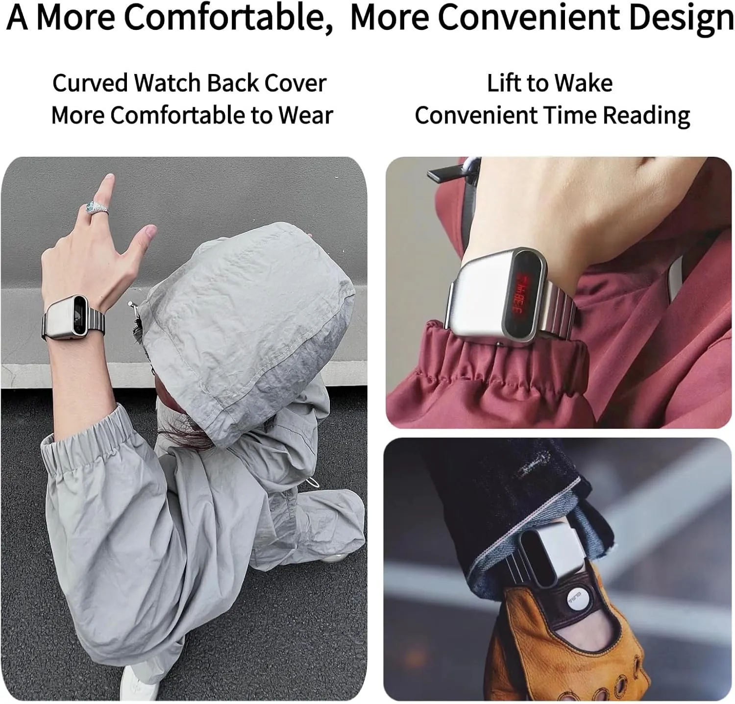 blade poll bequest Steel Strap Unique Metal Watch, OLED Display Men Digital Watches, Lift-to-Wake Screen, Stainless 