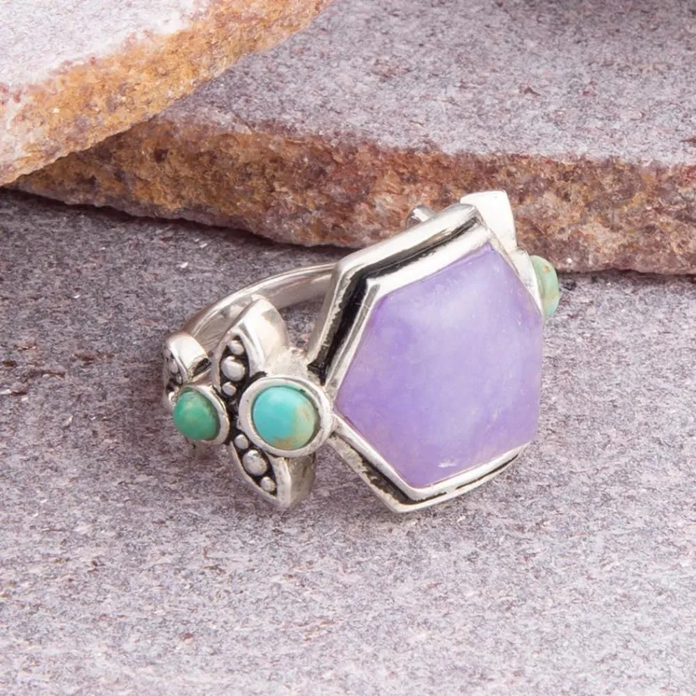 Blue Turquoise Sterling Silver Ring warn Barse Jewelry Emile Purple Quartz and 