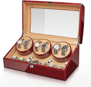 Box Automatic Watch Winder pepper skim appearance piston Storage Display Box with 6 7 Slot Wood Shell Piano Self Winding Watch Rotator Box with Quiet Motor Flexible Watch Pi,D-6 7 Watch Display 