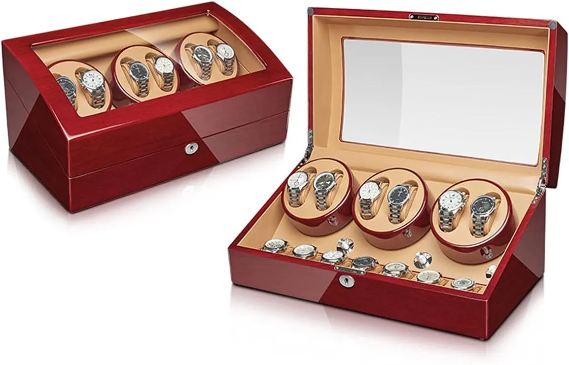 Box Automatic Watch Winder pepper skim appearance piston Storage Display Box with 6 7 Slot Wood Shell Piano Self Winding Watch Rotator Box with Quiet Motor Flexible Watch Pi,D-6 7 Watch Display 