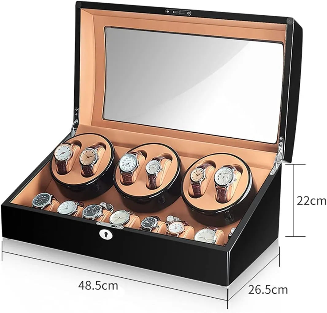 Box Automatic Watch Winder pepper skim appearance piston Storage Display Box with 6 7 Slot Wood Shell Piano Self Winding Watch Rotator Box with Quiet Motor Flexible Watch Pi,D-6 7 Watch Display 