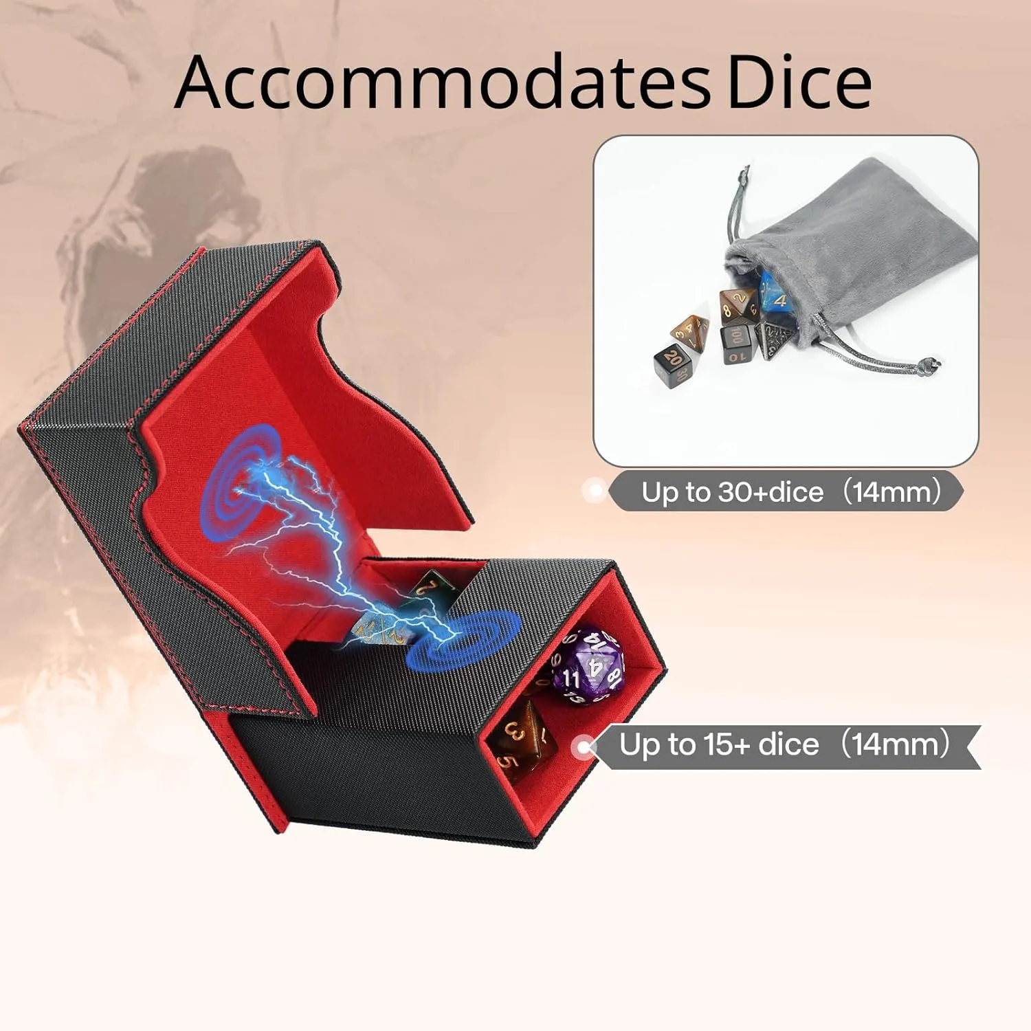 Box, Foldable Dice Storage Box for Dungeons and Dragons Rolling newsworthy Tray Black/Red Dice Tower and Tray, Portable Commander Deck 