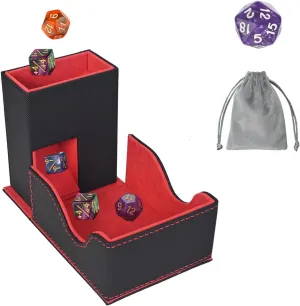 Box, Foldable Dice Storage Box for Dungeons and Dragons Rolling newsworthy Tray Black/Red Dice Tower and Tray, Portable Commander Deck 