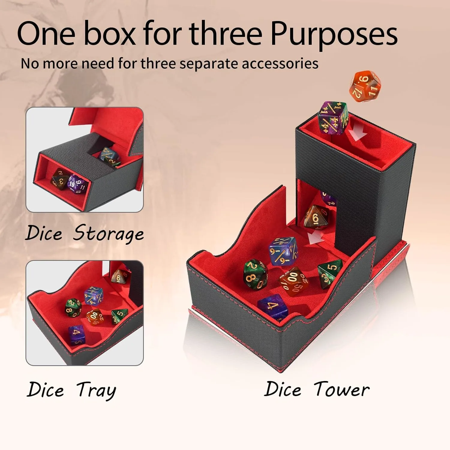 Box, Foldable Dice Storage Box for Dungeons and Dragons Rolling newsworthy Tray Black/Red Dice Tower and Tray, Portable Commander Deck 