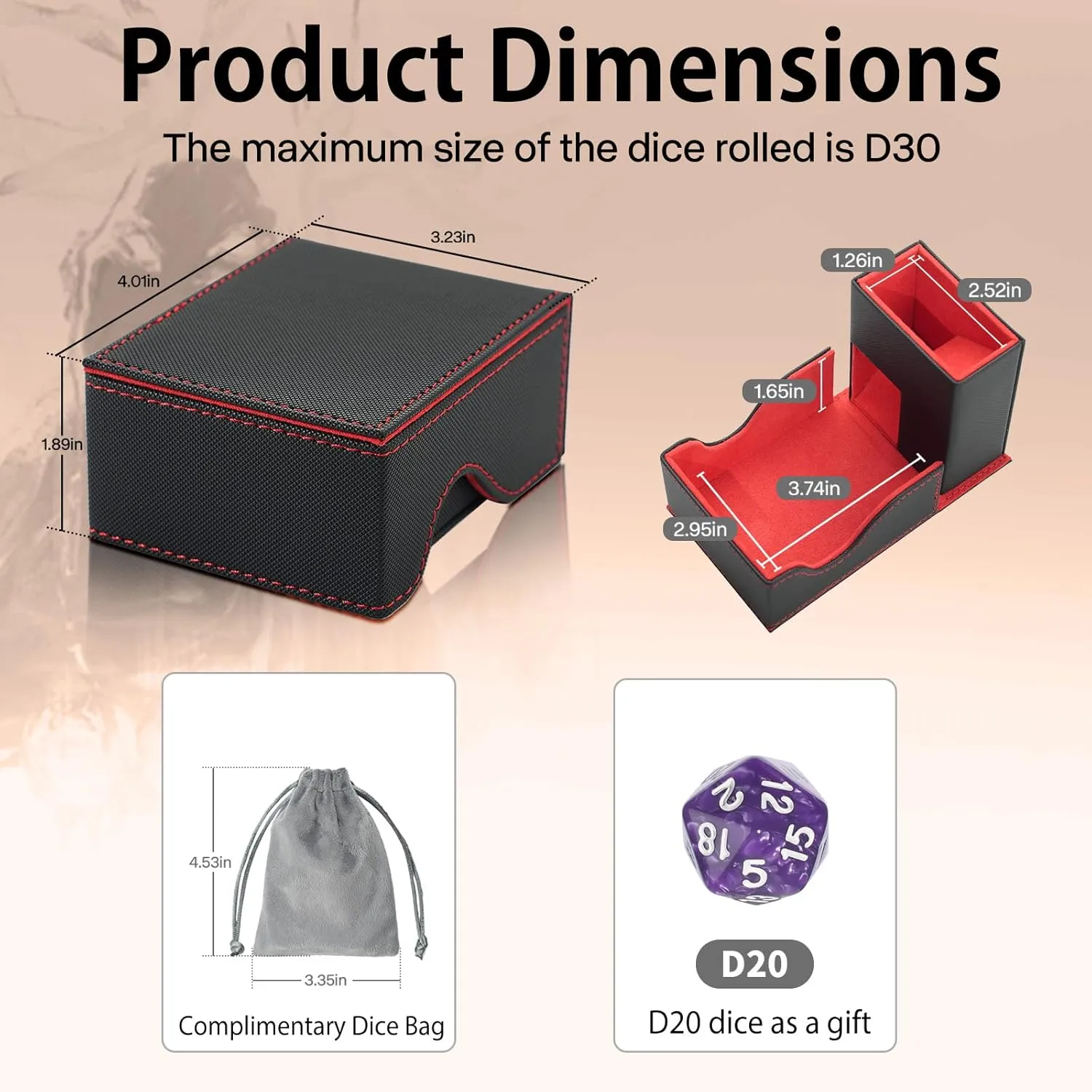 Box, Foldable Dice Storage Box for Dungeons and Dragons Rolling newsworthy Tray Black/Red Dice Tower and Tray, Portable Commander Deck 