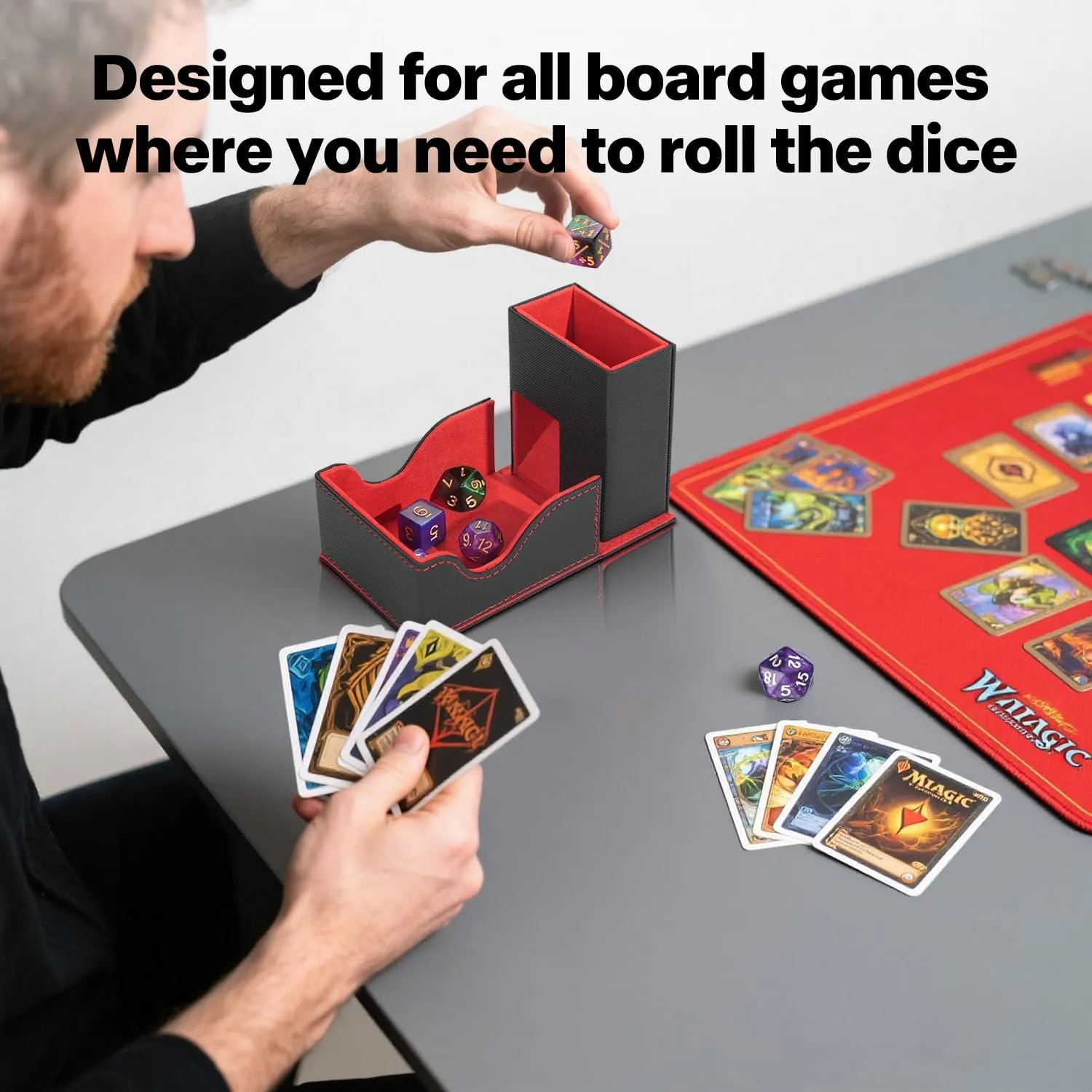 Box, Foldable Dice Storage Box for Dungeons and Dragons Rolling newsworthy Tray Black/Red Dice Tower and Tray, Portable Commander Deck 