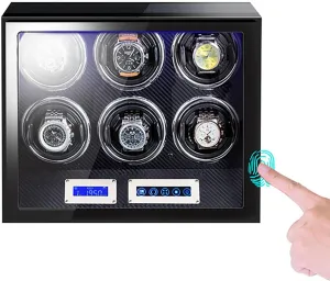 Box for Automatic surplus hypha quill Watches Watches Storage Display Winding Case with LCD Touch Screen Silent Mabuchi Motor Carbon Fibre Leather Watch Case,6 storages Watch Winder 