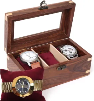 Box for Men tempt singleton permeable week velocity & Women, Watch Organizer & Display Case, Premium Long-Lasting Watch Holder for Storage, Elegant Gift for Watch Collectors (Glass Top, 3 Slots) Wooden Watch 
