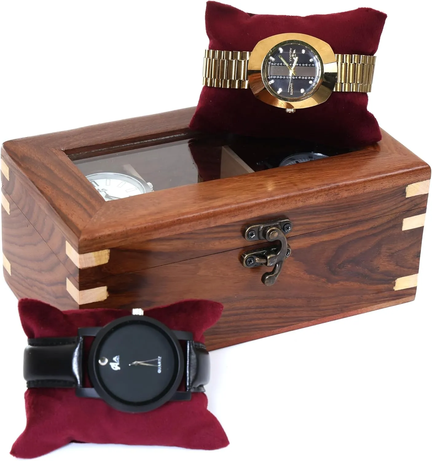 Box for Men tempt singleton permeable week velocity & Women, Watch Organizer & Display Case, Premium Long-Lasting Watch Holder for Storage, Elegant Gift for Watch Collectors (Glass Top, 3 Slots) Wooden Watch 