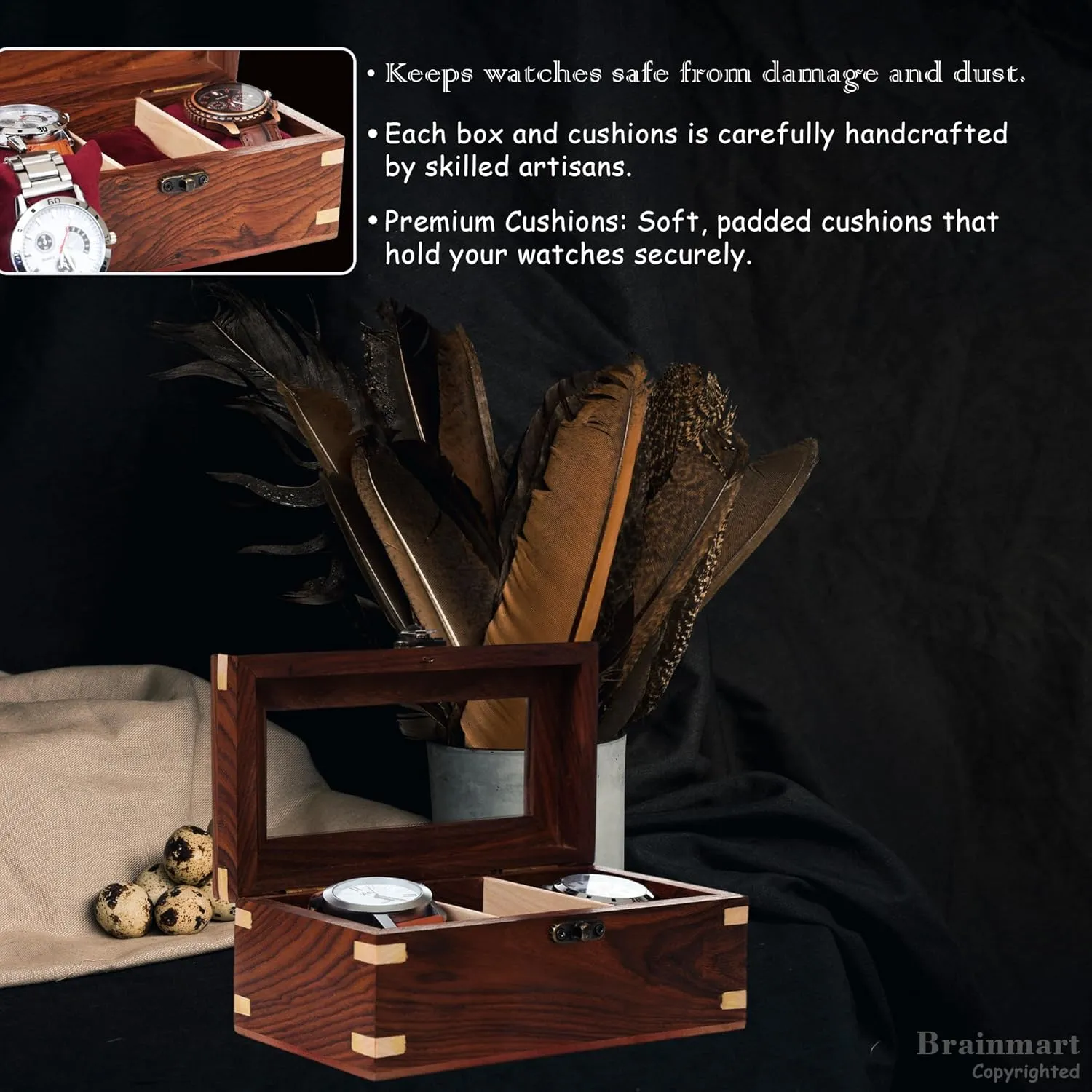 Box for Men tempt singleton permeable week velocity & Women, Watch Organizer & Display Case, Premium Long-Lasting Watch Holder for Storage, Elegant Gift for Watch Collectors (Glass Top, 3 Slots) Wooden Watch 
