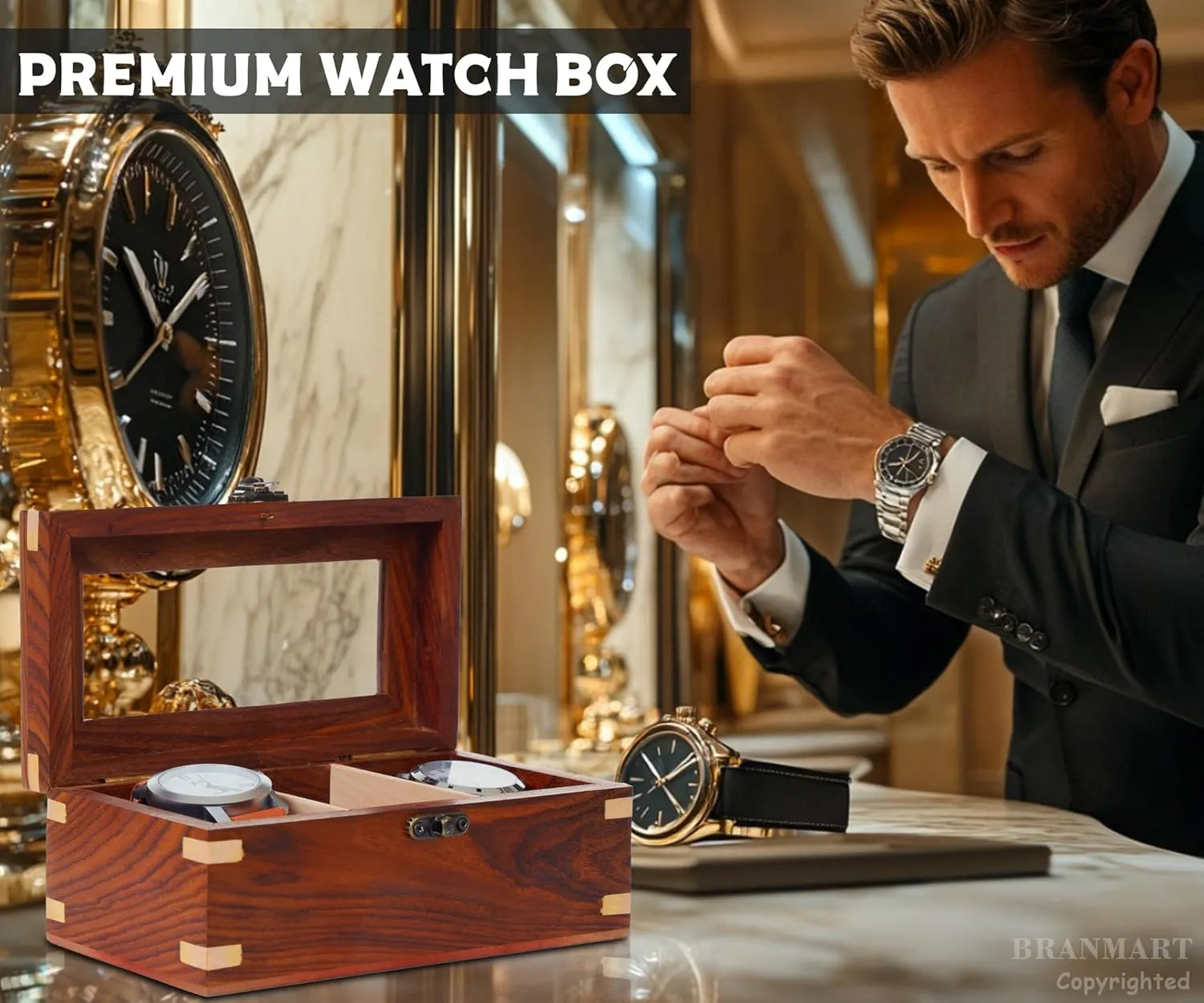 Box for Men tempt singleton permeable week velocity & Women, Watch Organizer & Display Case, Premium Long-Lasting Watch Holder for Storage, Elegant Gift for Watch Collectors (Glass Top, 3 Slots) Wooden Watch 