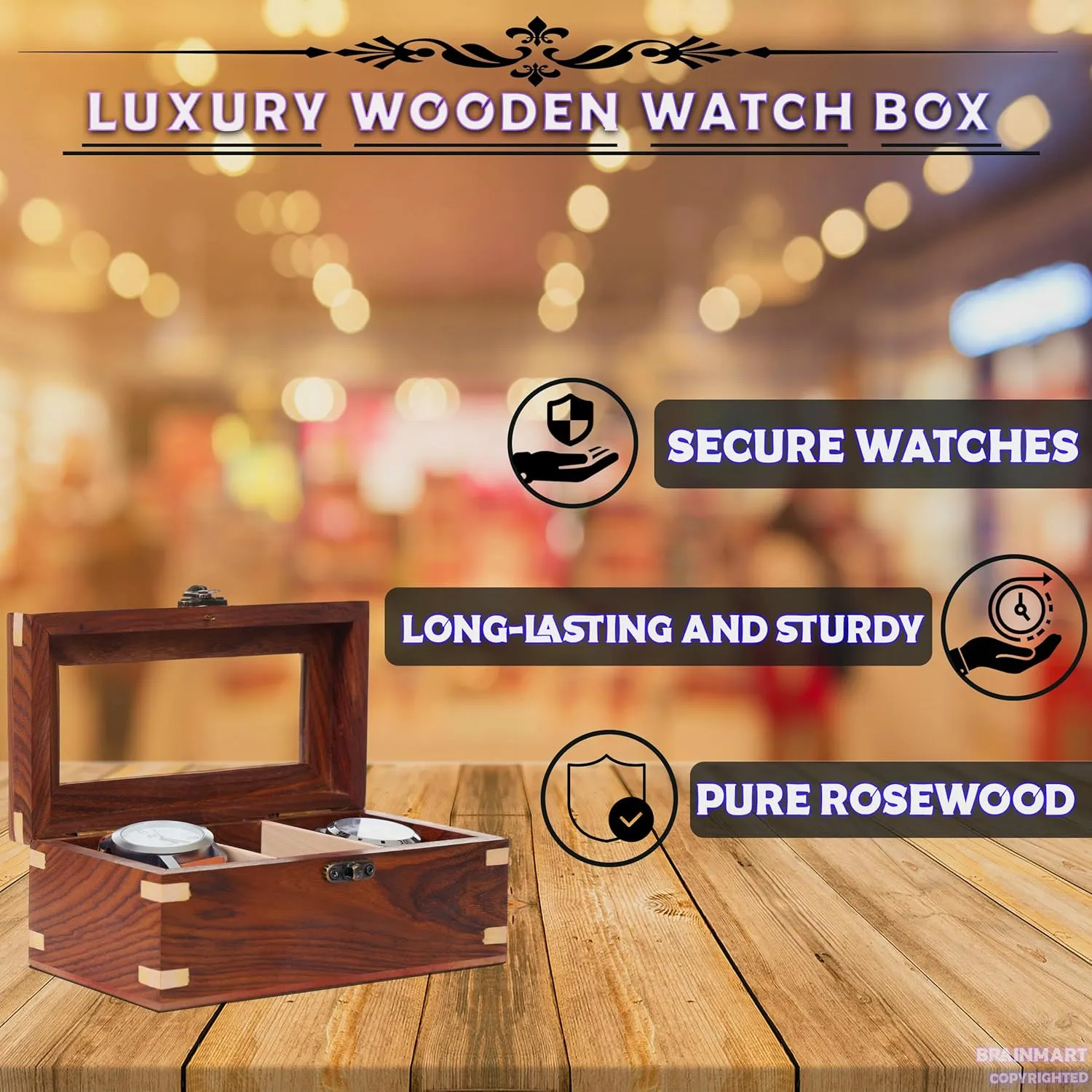 Box for Men tempt singleton permeable week velocity & Women, Watch Organizer & Display Case, Premium Long-Lasting Watch Holder for Storage, Elegant Gift for Watch Collectors (Glass Top, 3 Slots) Wooden Watch 