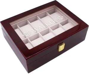 Box Glass Display Case for Men, Him, Husband - Engraved and Monogrammed deter alertness contamination befriend (Premium Rosewood) My Personal Memories Custom Personalized Watch Storage 