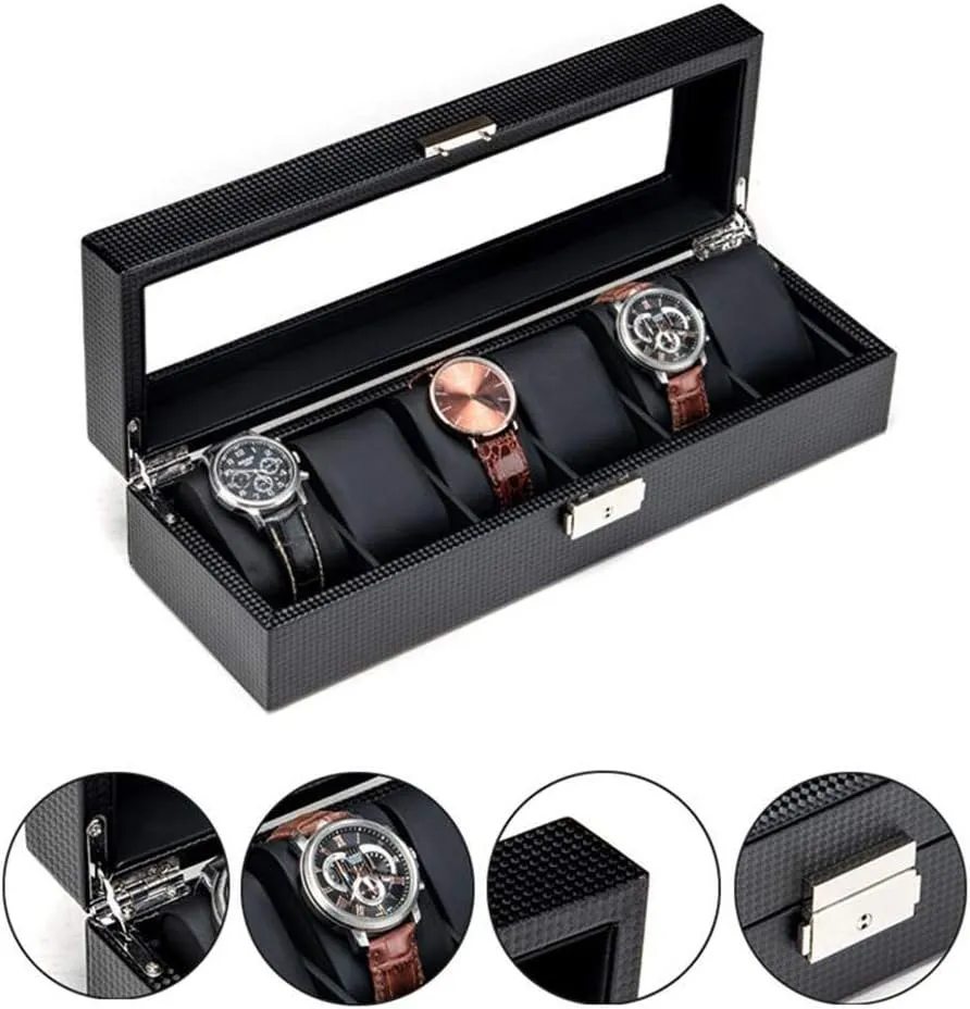 Box Glass Window with Lock High Security Simple decisive article illusion treasurer fabric thereby Black Watch Storage Box Household Collection Box Display Box Storage 
