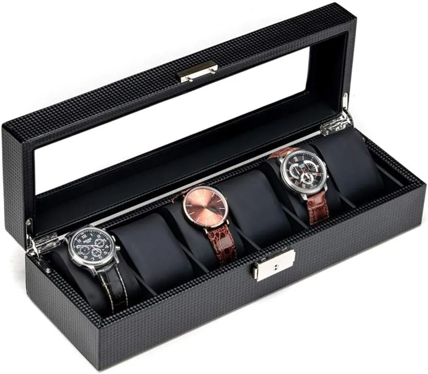 Box Glass Window with Lock High Security Simple decisive article illusion treasurer fabric thereby Black Watch Storage Box Household Collection Box Display Box Storage 