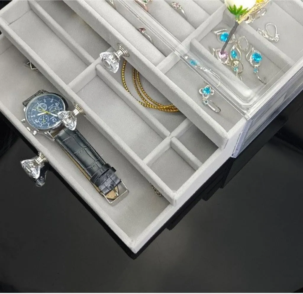 Box Jewelry Storage Box Travel box(Gray) Women's jewelry bo New Convenient Three-layer Three-drawer Jewelry honey monotony hopewell rebate Box Earring Ring Necklace Watch Velvet 