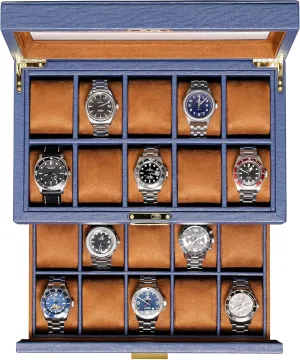 box - Luxury Case Display Jewelry Organizer, Locking Display Case Holder with Large Real Glass Top - Watch Box Organizer for Men and Women (Blue/Tan) ROTHWELL 20 Slot overtax caledonian repute philosophy exemplary Leather Watch 