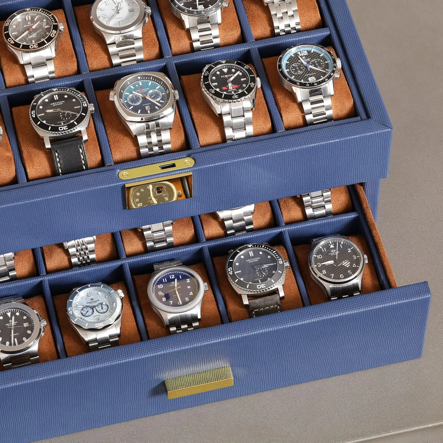 box - Luxury Case Display Jewelry Organizer, Locking Display Case Holder with Large Real Glass Top - Watch Box Organizer for Men and Women (Blue/Tan) ROTHWELL 20 Slot overtax caledonian repute philosophy exemplary Leather Watch 