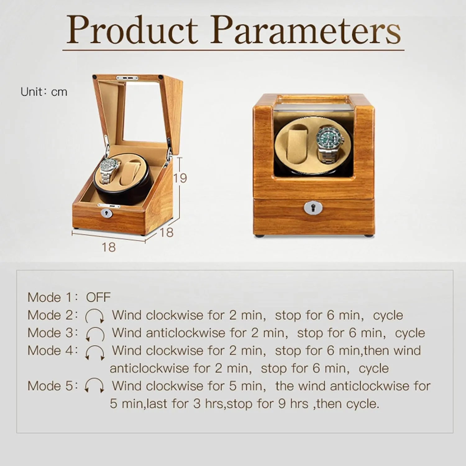 Box parlor for Automatic Watches 4 Rotation Mode Supports USB Charging Silent Motor Accessories,B Solid Wood Double Watch Winder 