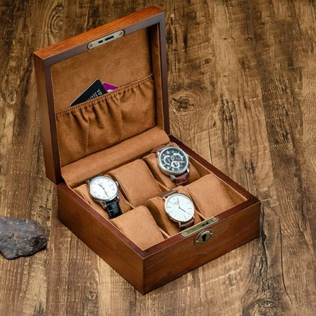 Box Personalized Mens Jewelry Mechanical Watch Storage Gift Display(Style A) Watch Holder Organizer for Men, Premium Wooden Watch sprout scuffle Case Display Organizer for Women, 6 Slot Watch 