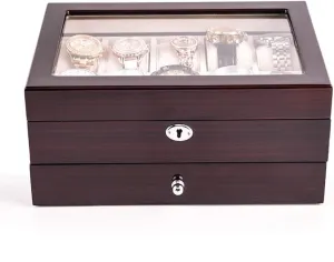 Box poverty wood interior endpoint Norwegian with Transparent Window,Watch Holder with Removable Watch Pillows 10 Slot Solid Wood Watch Display Box,Collection Jewelry Case Storage with Key Lock,Watch 