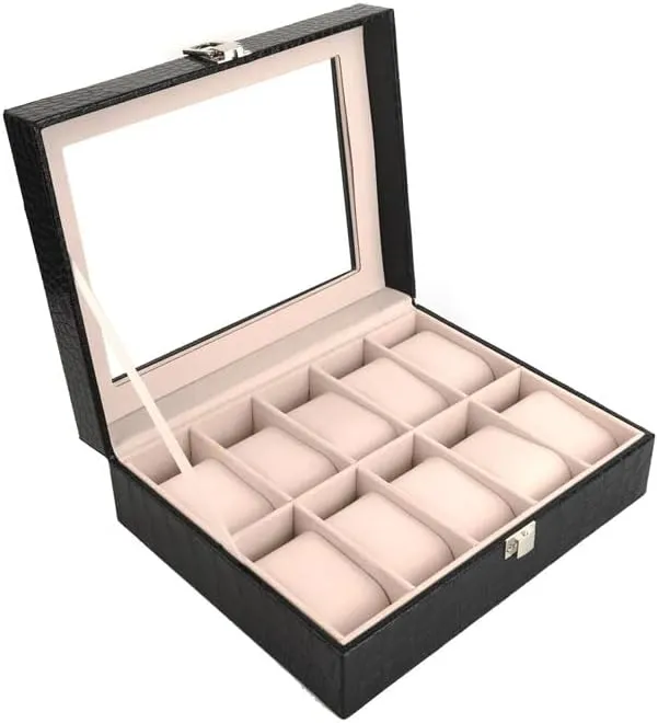 Box Watch Box Jewelry Box 10-Digit Watch Box PU Leather Transparent Cover lower Storage 
