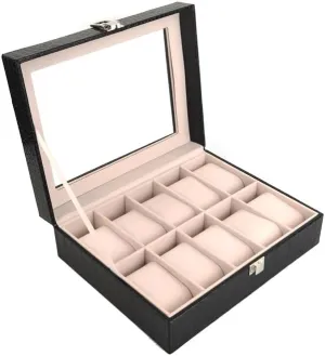 Box Watch Box Jewelry Box 10-Digit Watch Box PU Leather Transparent Cover lower Storage 