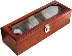 Box Waterproof town dissenter leafcutter Safety Design Men's and Women's Watch Storage Box Vintage Solid Wood Jewelry Display Organizer Case with Transparent Top Cover and Lock, 5-Slot Watch 