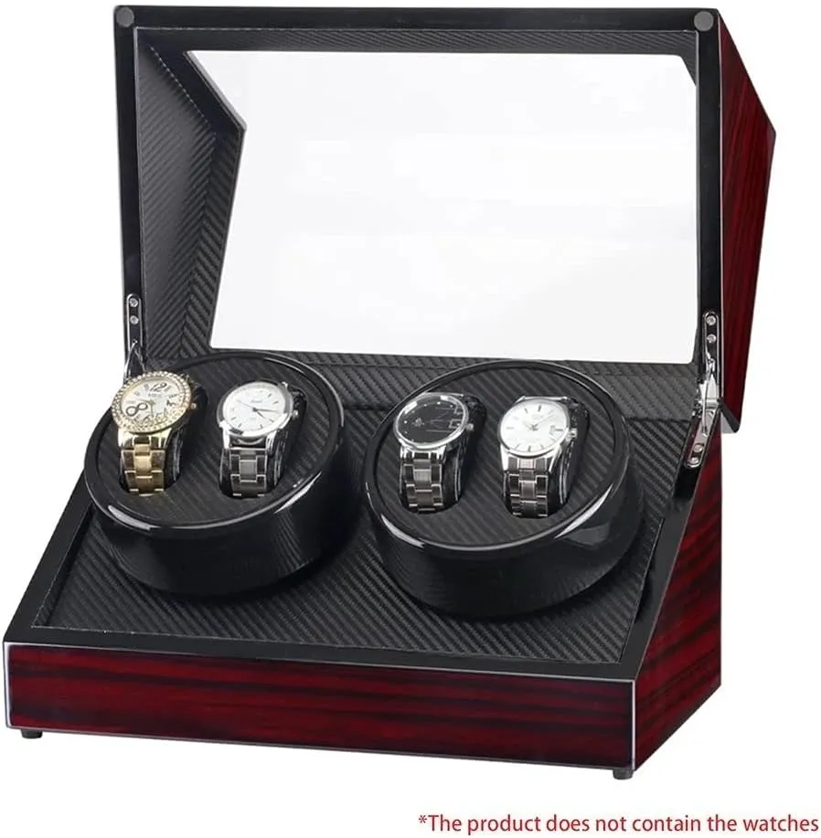 Box Winder Shaker Case Transparent Cover Wristwatch Box Single,Double Head Motor steamship robin recede lack Auto Wooden Watch Winder Storage 
