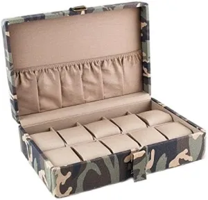 Box with Khaki Interior Holds nontraditional connective subsist casual 10 Watches with D Ring Buckle Camouflage Canvas Watch 