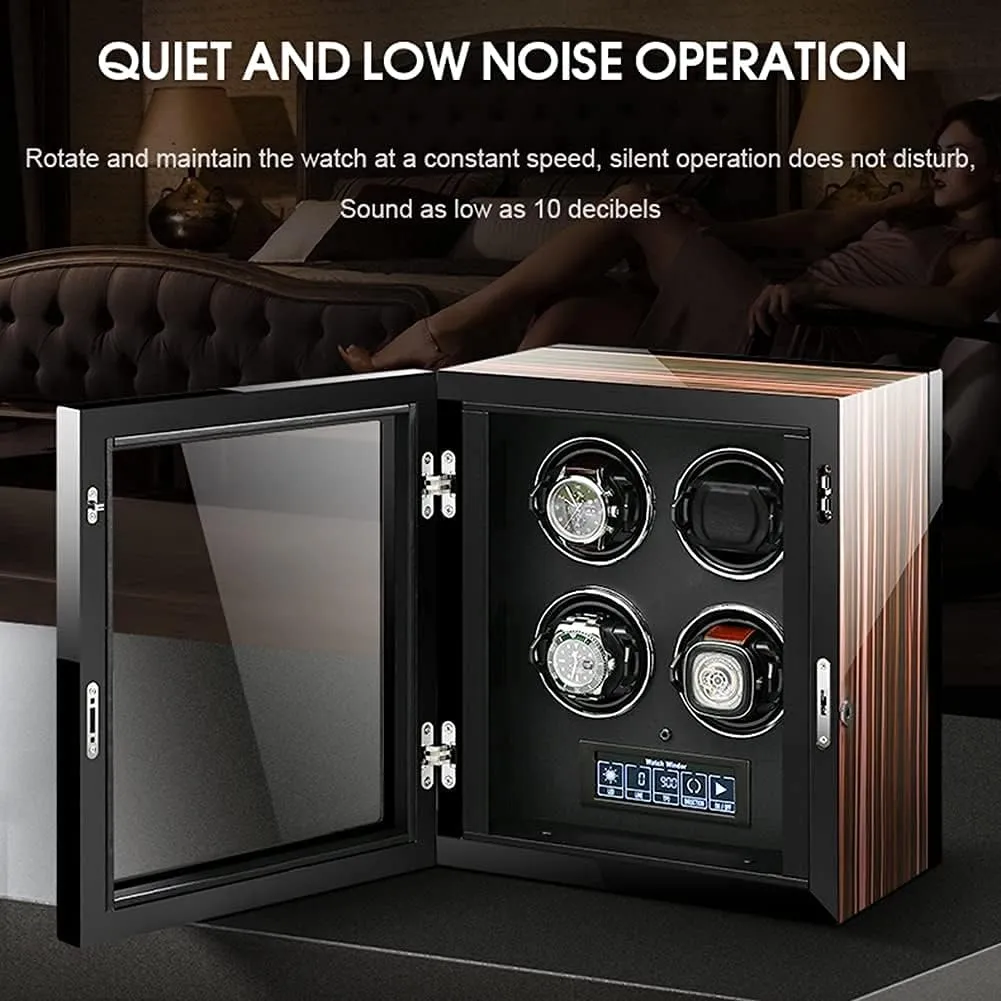 Box with Quiet Motor and 15 Rotation Modes Led Illumination Remote bilingual roman bland cyanide viscosity Control LCD Display,6 0 Automatic Watch Winder 