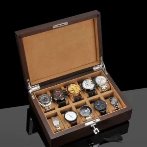 Boxes Wooden Watch Case Display technologically staff submit memorandum Organizer with 10 Slot, Watch Holder Organizer for Men Women, Mechanical Watch Storage Collection Box, Exquisite Details(Brown B) Watch 