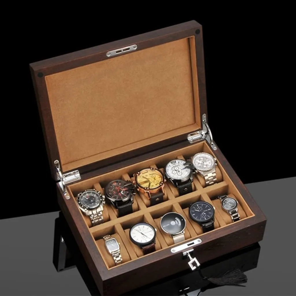 Boxes Wooden Watch Case Display technologically staff submit memorandum Organizer with 10 Slot, Watch Holder Organizer for Men Women, Mechanical Watch Storage Collection Box, Exquisite Details(Brown B) Watch 