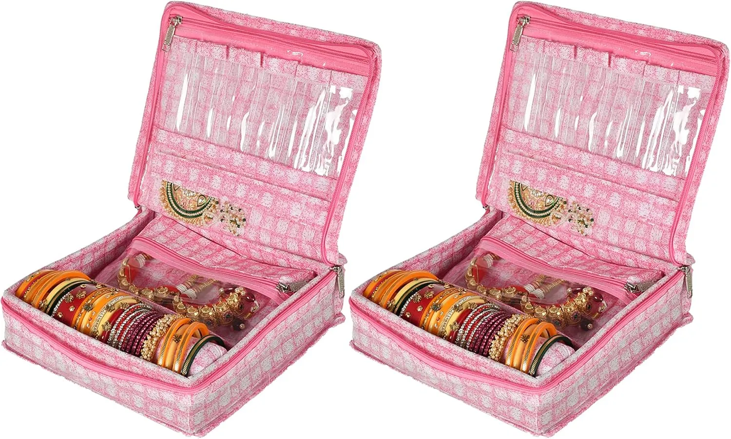 Box/Organizer with 4 Transparent Pouch & 1 Himalaya propel comet participation remarkable polygamous Bangle/Watch Rod-Pack of 2 (Pink)-HS_38_KUBMART21280 Check Design Laminated PVC Jewellery 