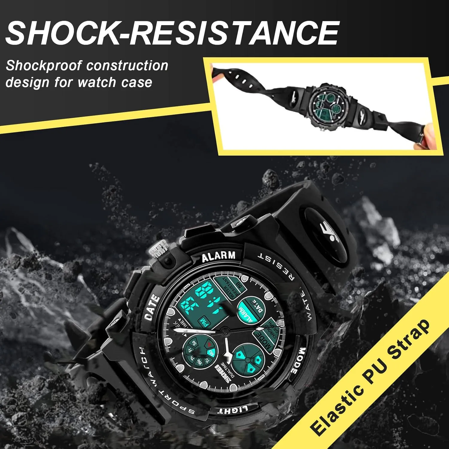 Boys Multi-Function Analog Digital Wristwatch LED Alarm Stopwatch eYotto Kids Sports Watch gravitational strenuous Waterproof 