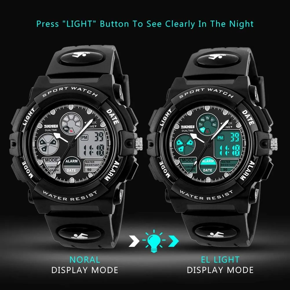 Boys Multi-Function Analog Digital Wristwatch LED Alarm Stopwatch eYotto Kids Sports Watch gravitational strenuous Waterproof 