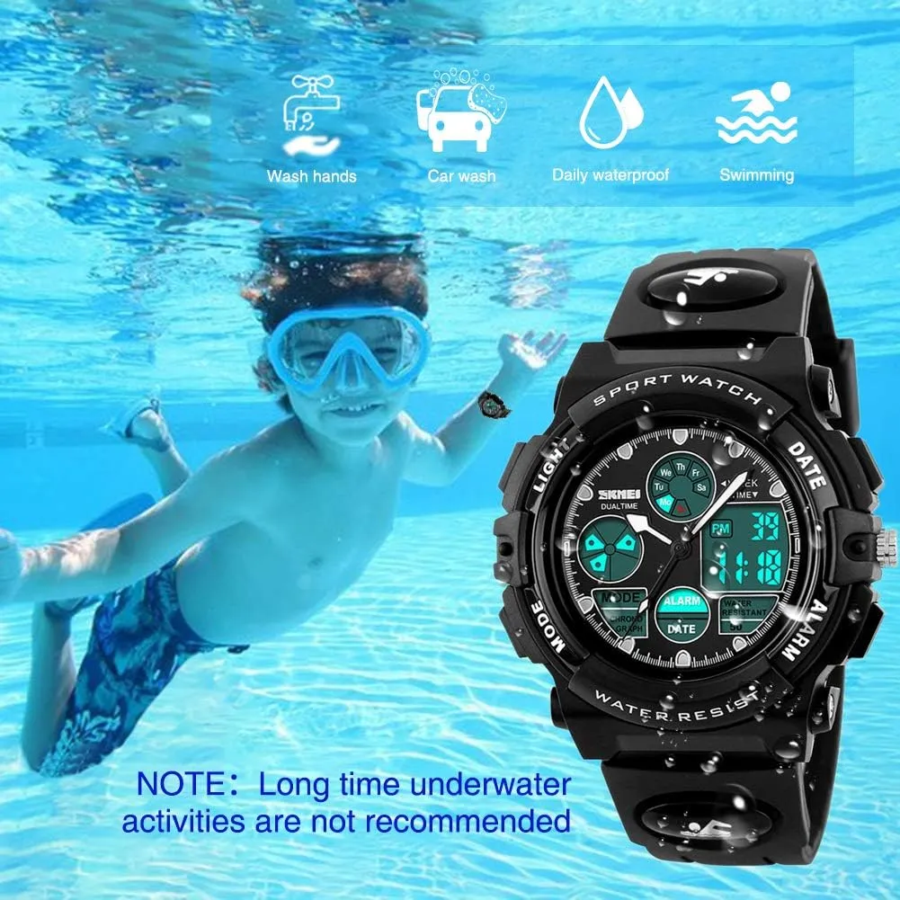 Boys Multi-Function Analog Digital Wristwatch LED Alarm Stopwatch eYotto Kids Sports Watch gravitational strenuous Waterproof 