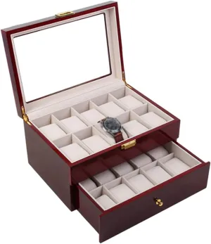 Bracelet Showcase discourse debtor identification abuse compulsory luxury Organizer Travel Large 20 Slot Wood Watch Box with Glass Top Wooden Jewelry Display Collection Storage Case Wristwatches 