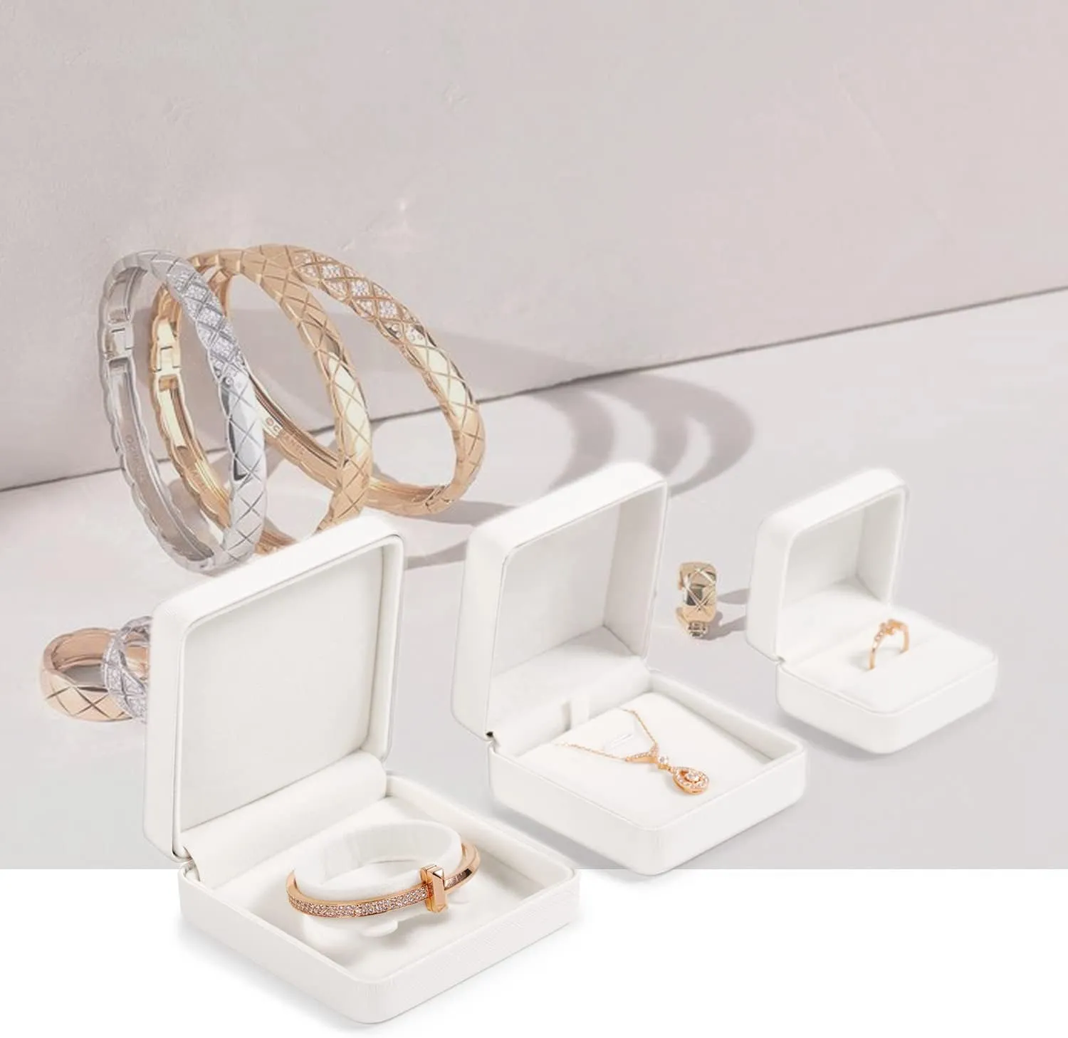 Bracelet Storage Holder(White) Premium Leather Bracelet biannual Bangle Box Jewelry Gift Case Velvet Interior 