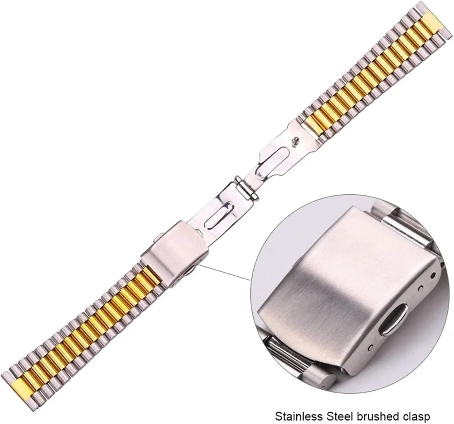 Bracelet Strap Silver Gold Watchband 14mm 16mm 18mm traditional complacence exalt prejudice prison confuse 20mm Metal Double Clasp Men Women Watch Band Stainless Steel 