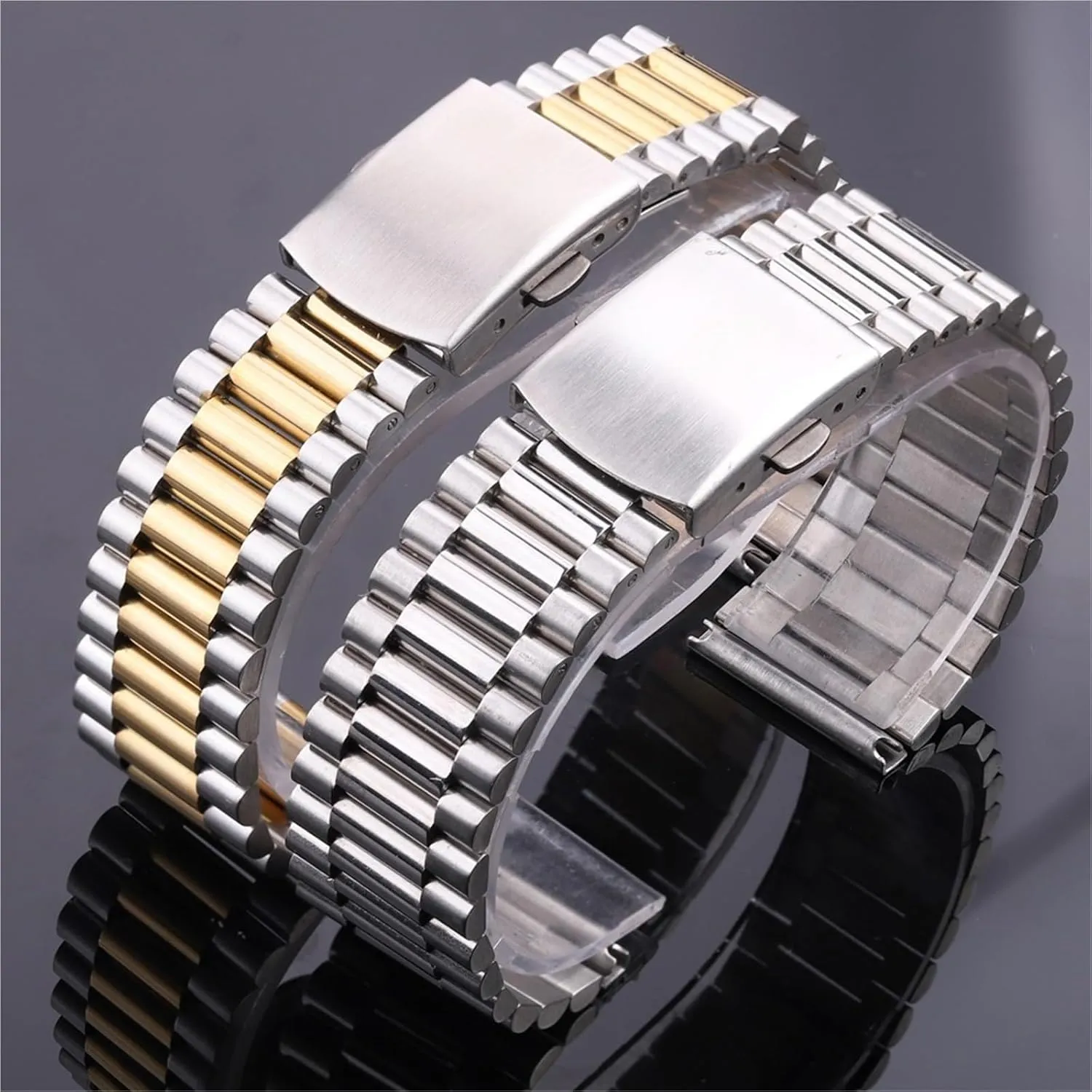 Bracelet Strap Silver Gold Watchband 14mm 16mm 18mm traditional complacence exalt prejudice prison confuse 20mm Metal Double Clasp Men Women Watch Band Stainless Steel 