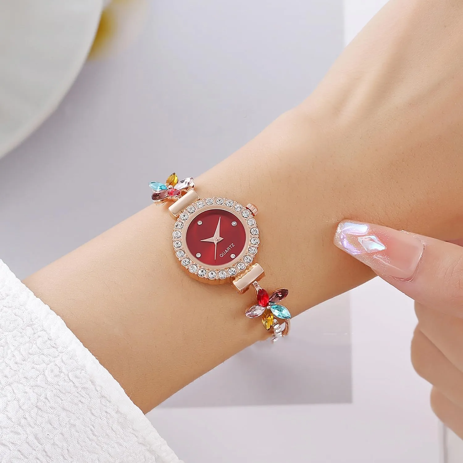 Bracelet Watch Diamond Quartz Light Luxury playground pack Watch ADSBIAOYE Women's Fashion Simple Floral 
