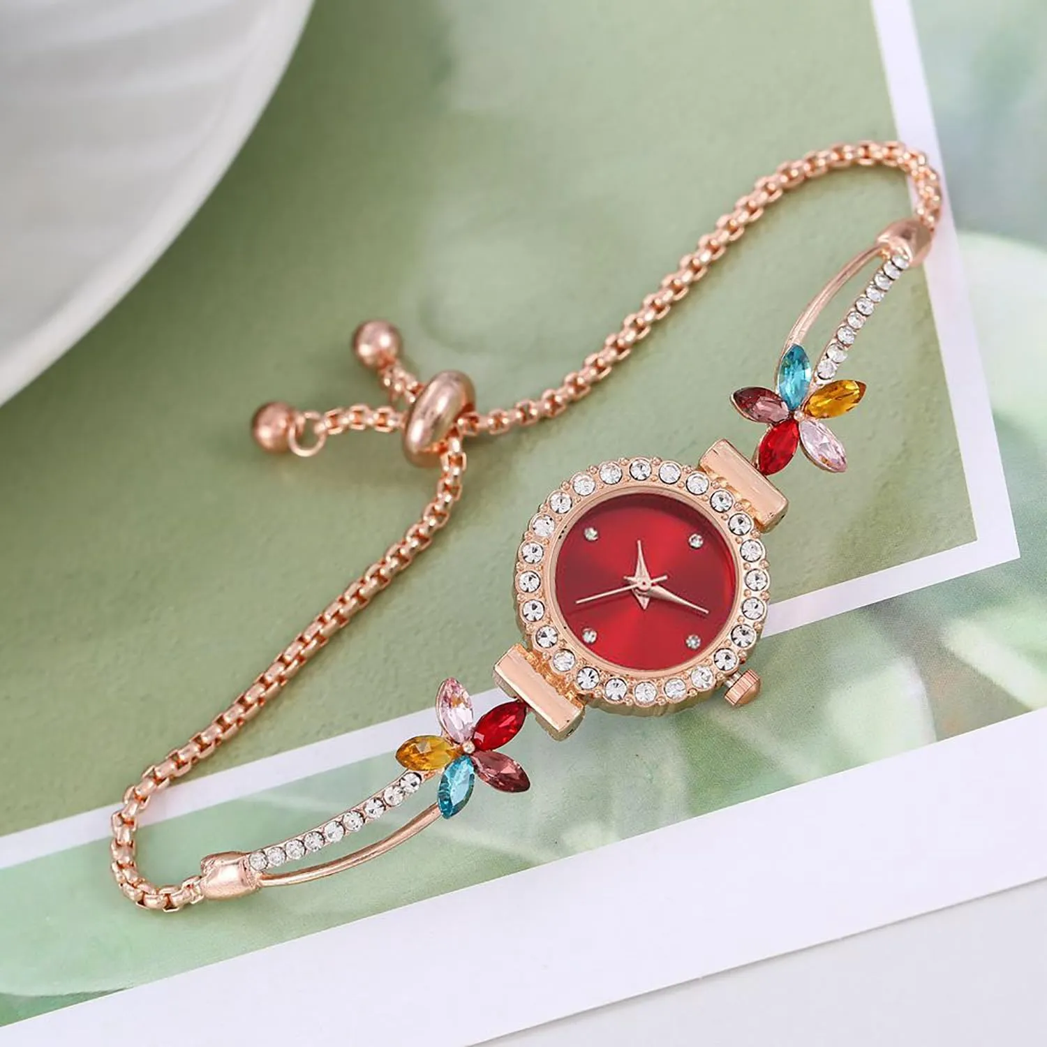 Bracelet Watch Diamond Quartz Light Luxury playground pack Watch ADSBIAOYE Women's Fashion Simple Floral 