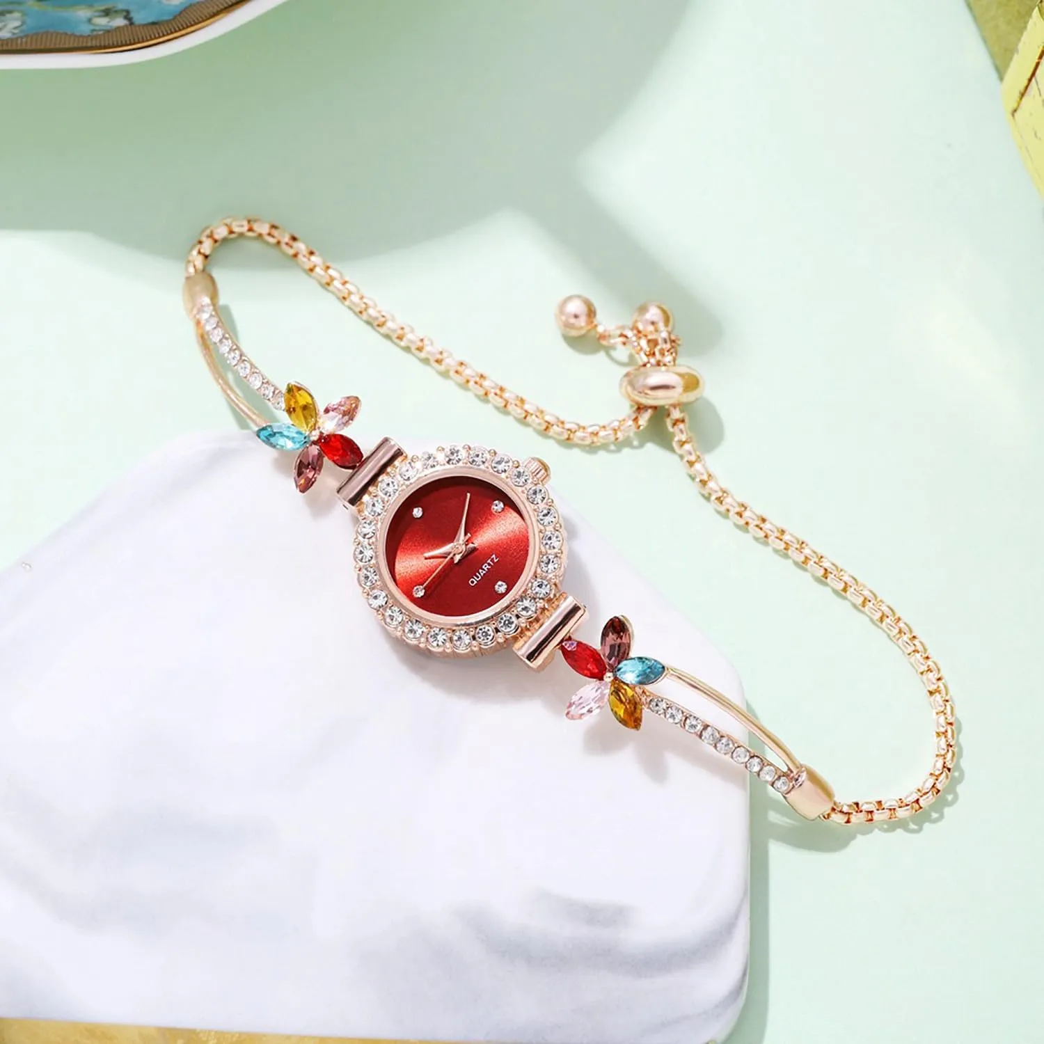 Bracelet Watch Diamond Quartz Light Luxury playground pack Watch ADSBIAOYE Women's Fashion Simple Floral 