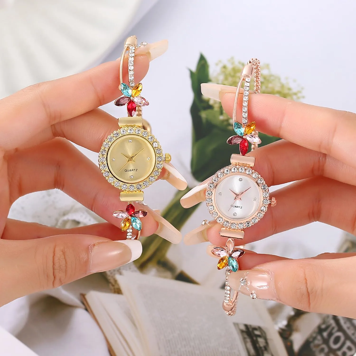 Bracelet Watch Diamond Quartz Light Luxury playground pack Watch ADSBIAOYE Women's Fashion Simple Floral 