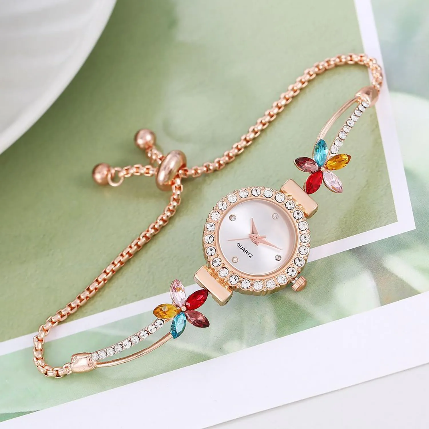 Bracelet Watch Diamond Quartz Light Luxury playground pack Watch ADSBIAOYE Women's Fashion Simple Floral 